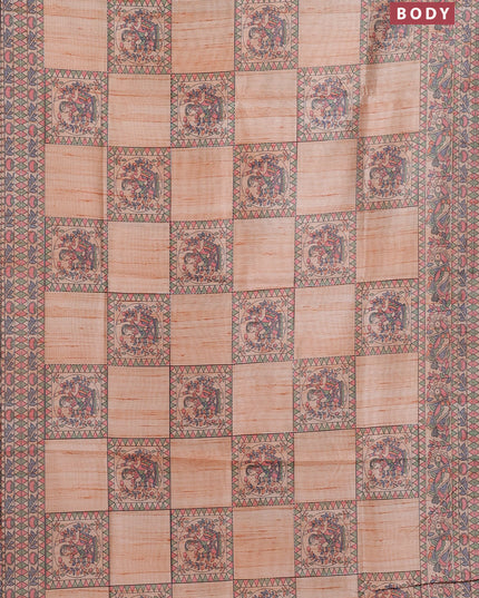 Semi tussar saree orange with allover mathubani prints & kantha stitch work
