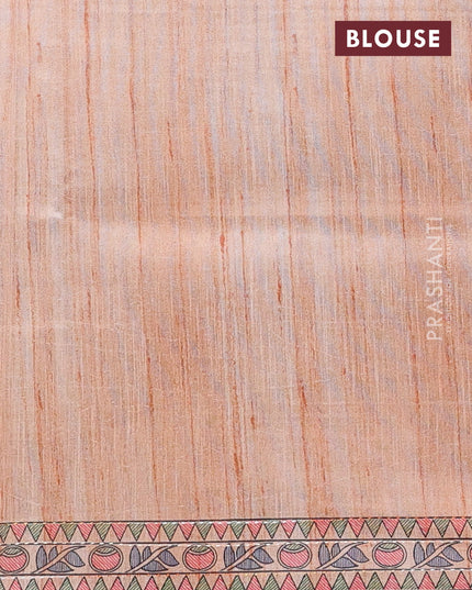 Semi tussar saree orange with allover mathubani prints & kantha stitch work