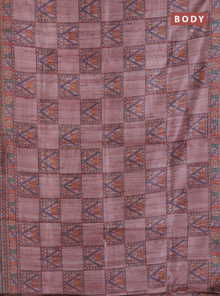 Semi tussar saree pastel pink with allover mathubani prints & kantha stitch work
