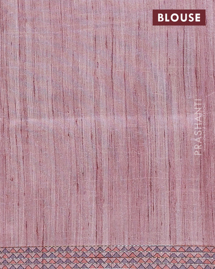 Semi tussar saree pastel pink with allover mathubani prints & kantha stitch work