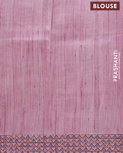 Semi tussar saree mauve pink with allover mathubani prints & kantha stitch work
