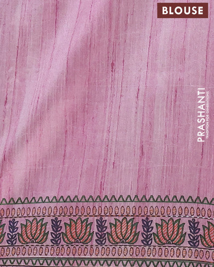 Semi tussar saree mauve pink with allover mathubani prints & kantha stitch work