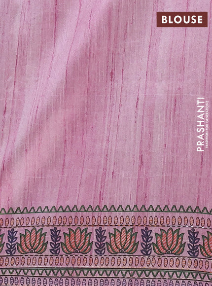 Semi tussar saree mauve pink with allover mathubani prints & kantha stitch work