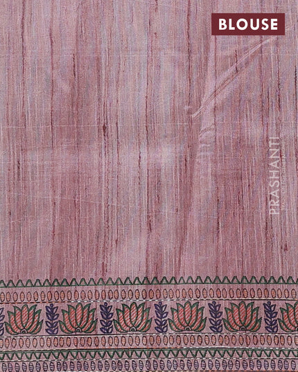 Semi tussar saree pastel pink with allover mathubani prints & kantha stitch work
