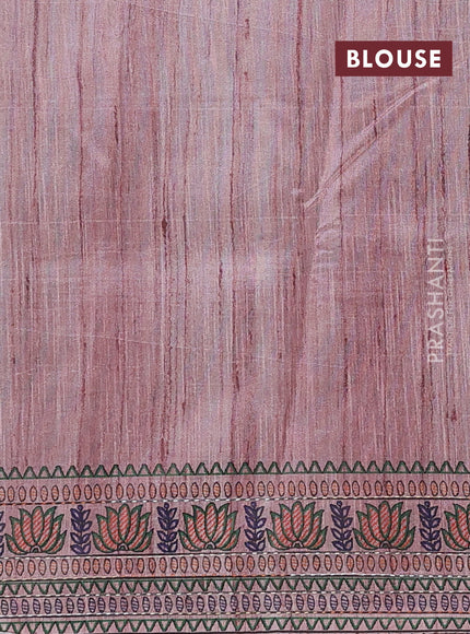 Semi tussar saree pastel pink with allover mathubani prints & kantha stitch work