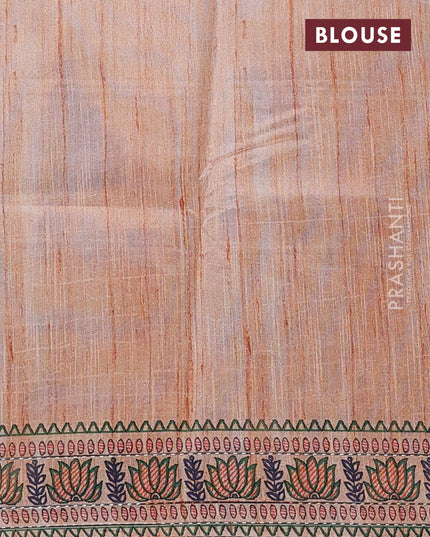 Semi tussar saree orange with allover mathubani prints & kantha stitch work