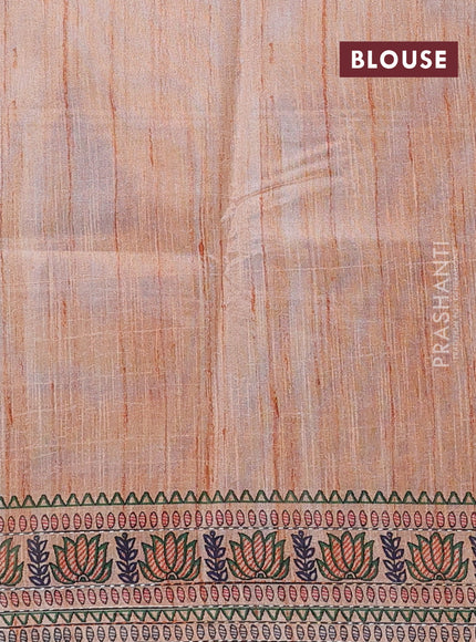 Semi tussar saree orange with allover mathubani prints & kantha stitch work