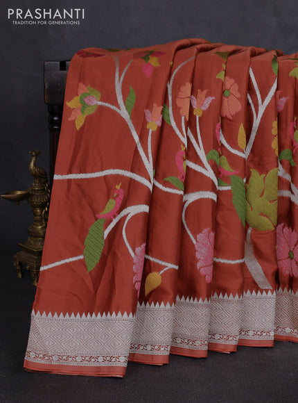Art mushru silk saree rust shade with allover thread & zari woven jamdhani weaves and zari woven border