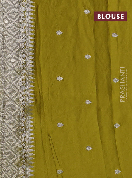 Art mushru silk saree lime yellow with allover thread & zari woven jamdhani weaves and zari woven border