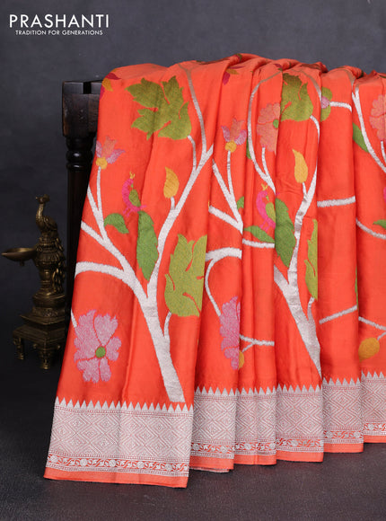 Art mushru silk saree orange with allover thread & zari woven jamdhani weaves and zari woven border