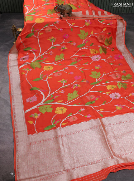 Art mushru silk saree orange with allover thread & zari woven jamdhani weaves and zari woven border