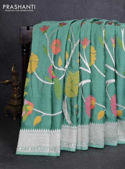 Art mushru silk saree pastel green with allover thread & zari woven jamdhani weaves and zari woven border