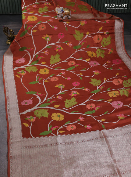 Art mushru silk saree rust shade with allover thread & zari woven jamdhani weaves and zari woven border