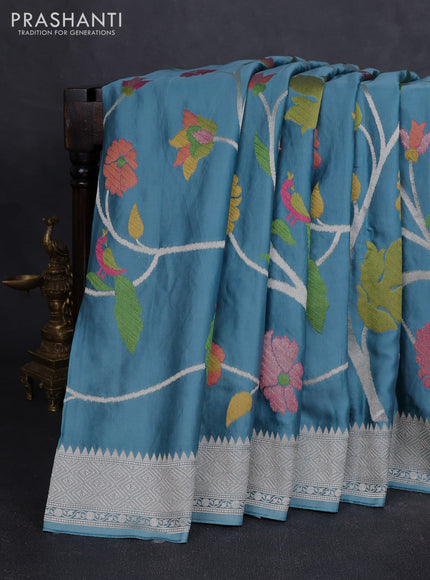 Art mushru silk saree pastel blue with allover thread & zari woven jamdhani weaves and zari woven border