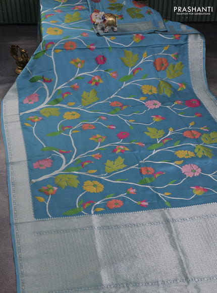 Art mushru silk saree pastel blue with allover thread & zari woven jamdhani weaves and zari woven border
