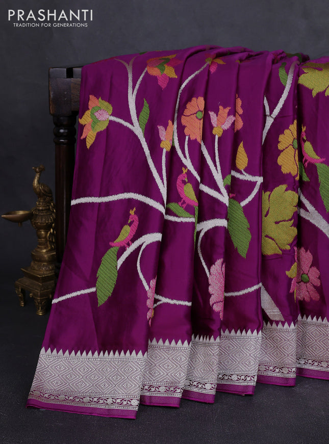 Art mushru silk saree purple with allover thread & zari woven jamdhani weaves and zari woven border