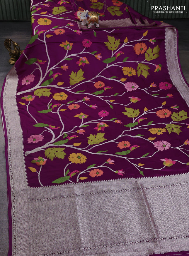 Art mushru silk saree purple with allover thread & zari woven jamdhani weaves and zari woven border