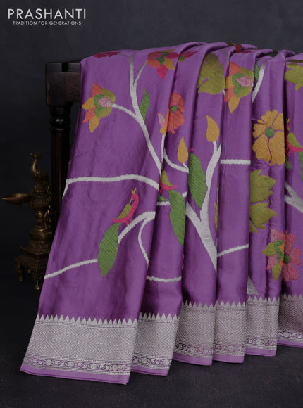 Art mushru silk saree lavender with allover thread & zari woven jamdhani weaves and zari woven border