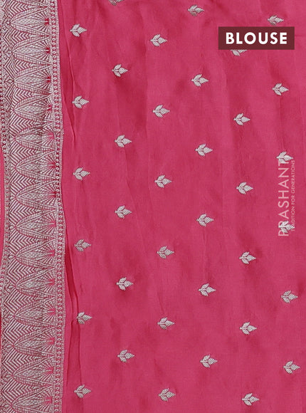 Art mushru silk saree peach pink with silver zari woven buttas and pichwai zari woven border