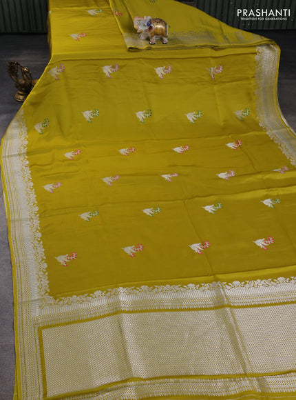 Art mushru silk saree lime yellow with zari woven buttas and zari woven border