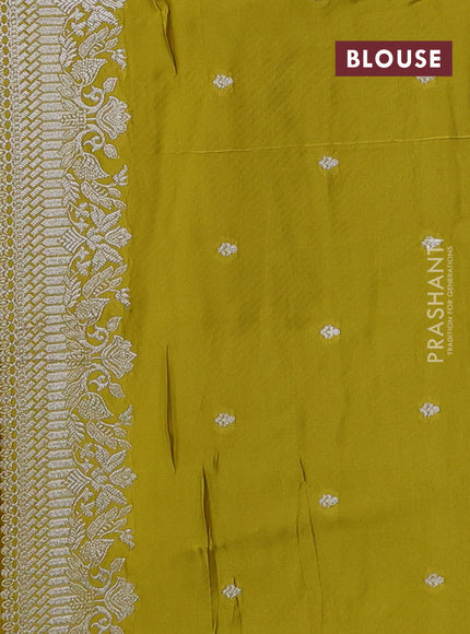 Art mushru silk saree lime yellow with zari woven buttas and zari woven border