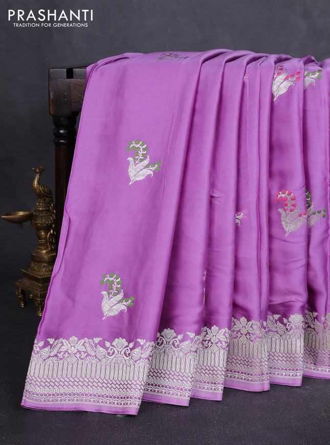 Art mushru silk saree lavender with zari woven buttas and zari woven border