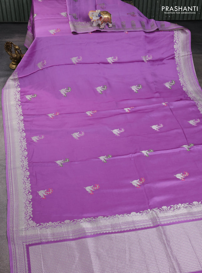 Art mushru silk saree lavender with zari woven buttas and zari woven border