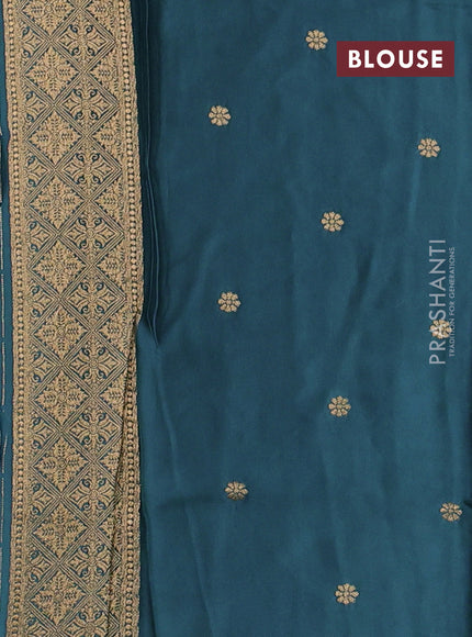 Art mushru silk saree peacock blue with zari woven coin buttas and zari woven border