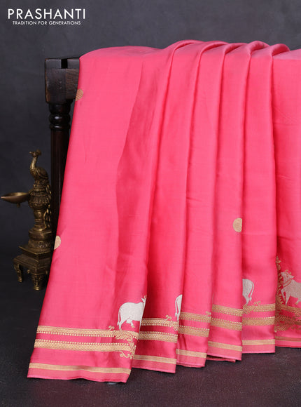 Art mushru silk saree peach pink with zari woven coin buttas and zari woven border