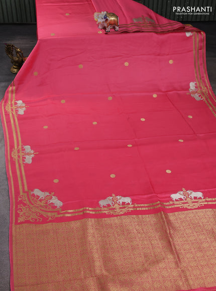 Art mushru silk saree peach pink with zari woven coin buttas and zari woven border