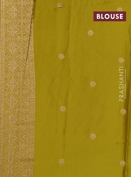 Art mushru silk saree mustard green with zari woven coin buttas and zari woven border