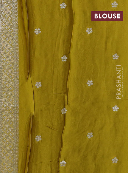 Art mushru silk saree mustard green with zari woven buttas and long zari woven border