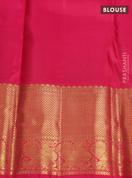 Pure kanchipuram silk saree mild peach pink and pink with allover zari woven brocade weaves and long rich zari woven border