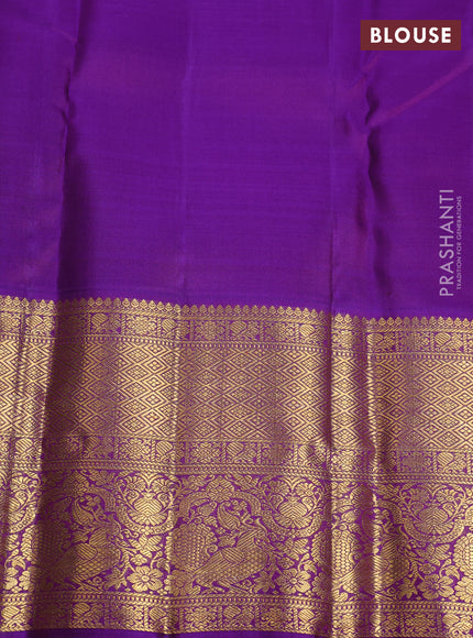 Pure kanchipuram silk saree pista green and violet with allover zari woven brocade weaves and long rich zari woven border