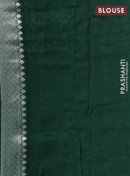 Banarasi raw silk saree green with silver zari woven peacock buttas and silver zari woven border