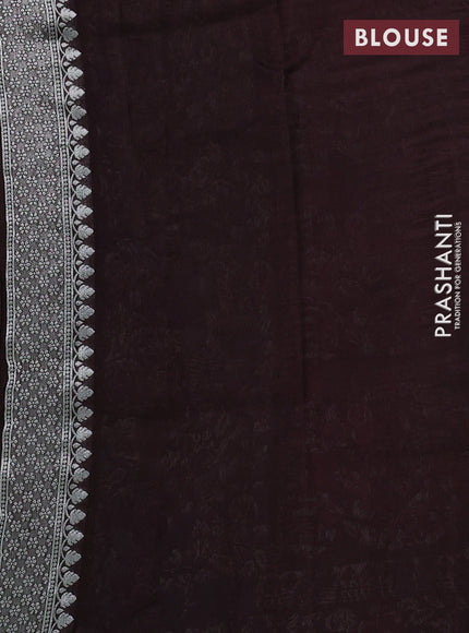 Banarasi raw silk saree coffee brown with silver zari woven peacock buttas and silver zari woven border