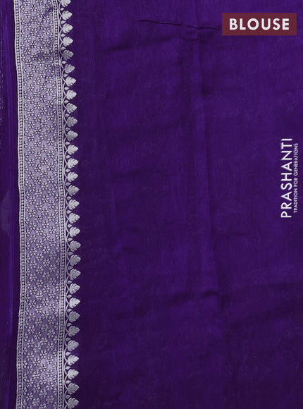 Banarasi raw silk saree violet with silver zari woven peacock buttas and silver zari woven border
