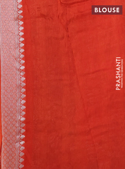 Banarasi raw silk saree orange with silver zari woven peacock buttas and silver zari woven border