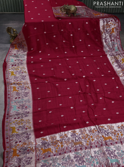 Banarasi raw silk saree red with silver zari woven buttas and silver zari woven border