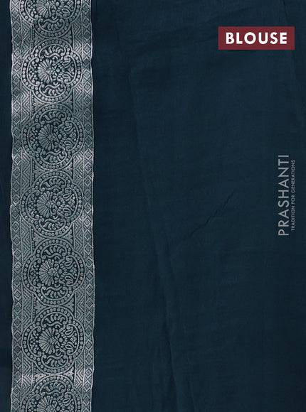 Banarasi raw silk saree peacock green with silver zari woven buttas and silver zari woven border