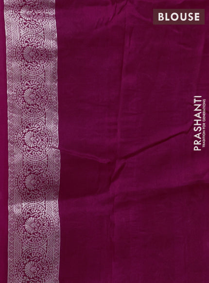 Banarasi raw silk saree magenta pink with silver zari woven buttas and silver zari woven border