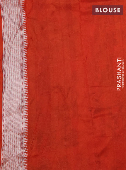 Banarasi raw silk saree orange with silver zari woven peacock buttas and thread & silver zari woven border