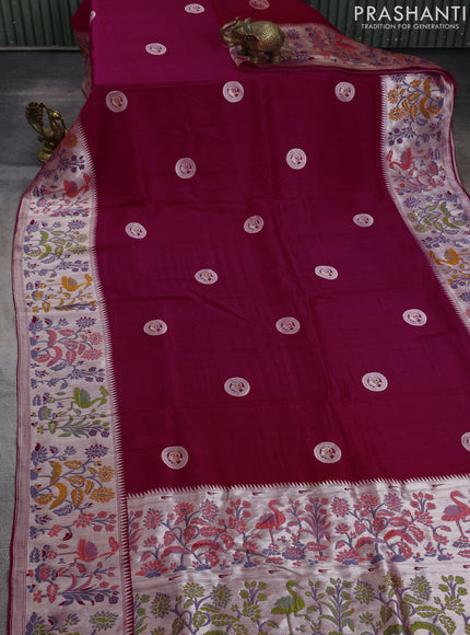 Banarasi raw silk saree pink with silver zari woven peacock buttas and thread & silver zari woven border
