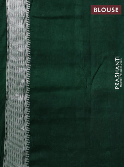 Banarasi raw silk saree bottle green with silver zari woven peacock buttas and thread & silver zari woven border