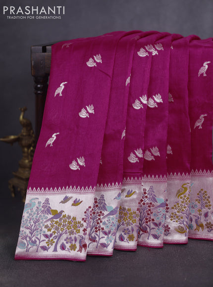 Banarasi raw silk saree pink with silver zari woven buttas and silver zari woven border