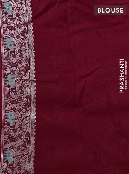 Banarasi raw silk saree red with allover thread & silver zari weaves and elephant design silver zari woven border