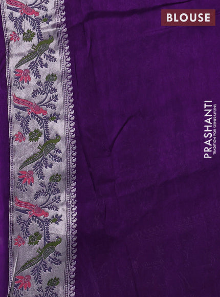 Banarasi raw silk saree violet with silver zari woven geometric buttas and long silver zari woven border