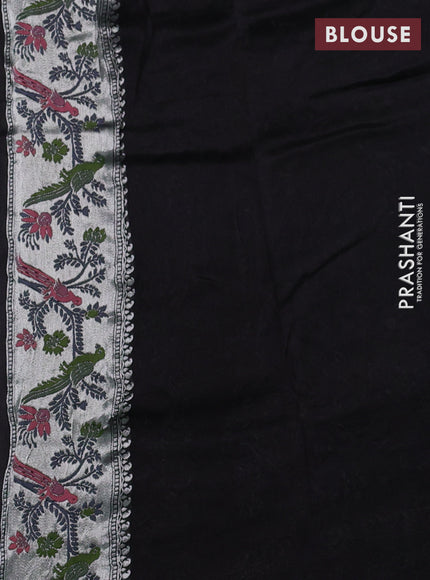 Banarasi raw silk saree black with silver zari woven geometric buttas and long silver zari woven border