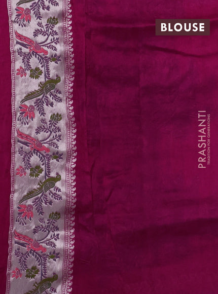 Banarasi raw silk saree pink with silver zari woven geometric buttas and long silver zari woven border