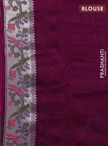 Banarasi raw silk saree purple with silver zari woven geometric buttas and long silver zari woven border